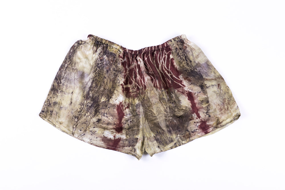 L - Bush Dyed Silk Shorts by Annabell Amagula